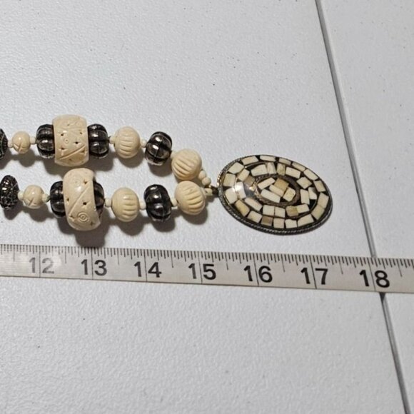 Tribal Beaded Pendent Necklace Mosaic Artisan Statement Chunky Fashion Jewelry - Picture 7 of 7